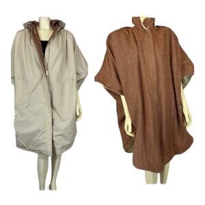 American Vintage 1960’s tweed reversible cape  removable hood made USA size med